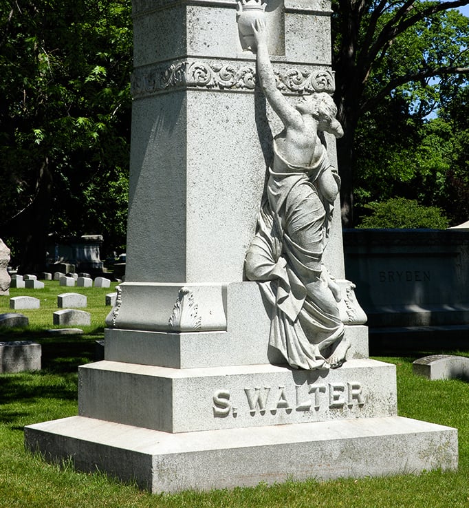 Walter memorial statue and headstone