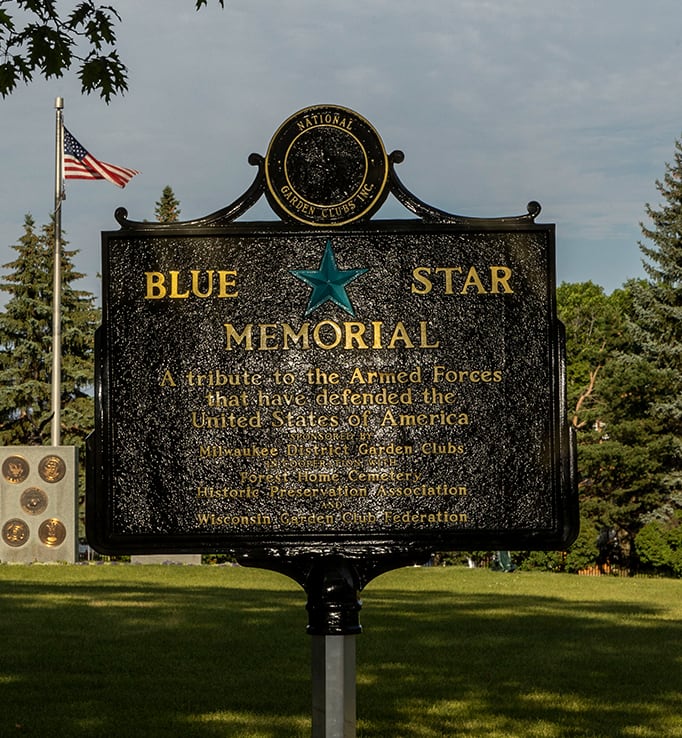 Veterans Blue Star Memorial inside of Forest Home Cemetery